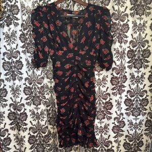 Zara Ruched Floral Black Dress